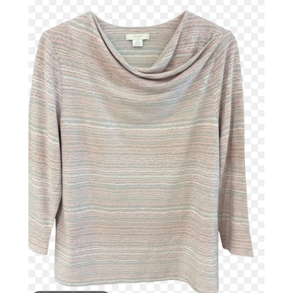 Habitat Clothes to Live In Pink Grey Textured Wrap Neck 3/4 Sleeve Top Medium